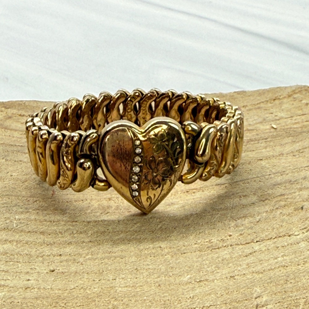 Vintage Childs American Queen Pitman Keeler Gold Fill Sweetheart Heart Bracelet